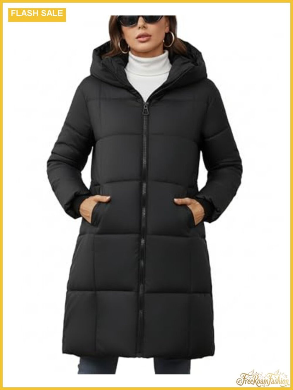 Women's Hooded Long Puffer Coat Quilted Lightweight Winter Jacket with Pockets